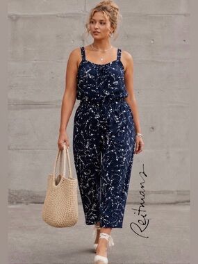 3X Reitmans NWT Navy Print Wide Leg Flowy Jumpsuit, NWT